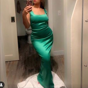 Green silk gown dress.